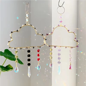 Crystal Suncatcher Cloud Shape Hanging Ornament Metal Wire Prism Rainbow Maker Boho Window Decor Handmade Gemstone