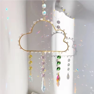 Close-up of cloud-shaped sun catcher with crystal prisms and colorful light refraction