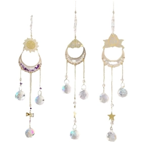 Set of three crystal suncatchers with gold moon, star and butterfly motifs