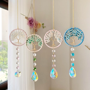 Attrape-Soleil En Cristal Arbre De Vie Ornement Suspendu Avec Éclats De Pierre Naturelle Et Prismes Aurora Pour Maison