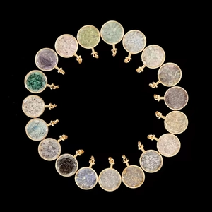 Crystal gravel round perfume bottle pendant necklace in various colors and gold frame
