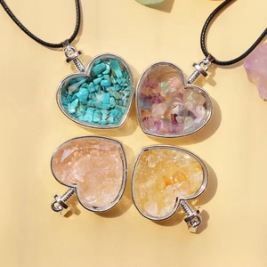 Collana Con Pendente A Cuore Ghiaia Di Cristallo Naturale Bottiglia Di Profumo Ricaricabile Mini Urna Gioielli
