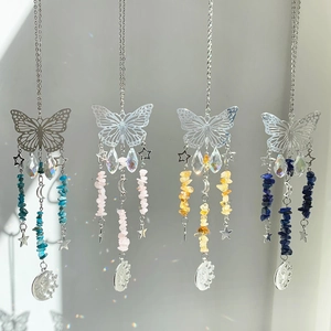 Suncatcher in Cristallo a Forma di Farfalla Fatto a Mano Ornamento da Appendere Luna Stella Sole Pietra Naturale Prisma