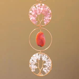 Tree of Life wall hanging with rose quartz, agate and clear crystal stones