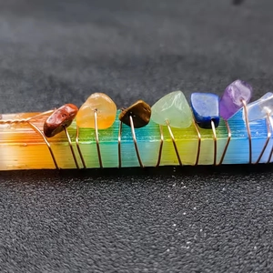 Handcrafted 7 chakra healing stones on iridescent gypsum base with copper wire wrapping