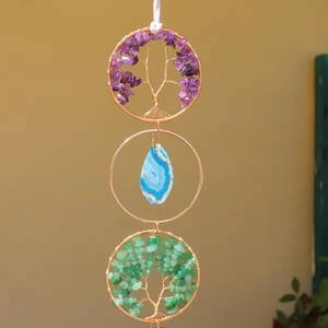 Three-tier Tree of Life wall hanging with crystal gravel and blue agate pendant