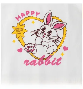 Detail of vintage cartoon rabbit print on white cotton long sleeve t-shirt for kids