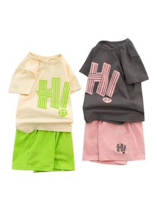 Completo Estivo da Bambina in 100% Cotone Maglietta a Maniche Corte e Pantaloncini Casual con Stampa a Lettere Abbigliamento per Bambini