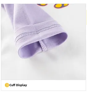 Detail of soft lilac cotton sleeve cuff with high-quality double-needle stitching