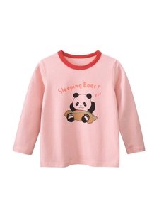 Girls Long Sleeve T-Shirt Cotton Cute Cartoon Panda Print Round Neck Soft Breathable Autumn Casual Top
