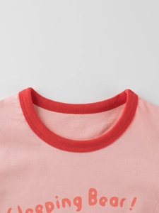 Pink cotton kids long sleeve T-shirt featuring a panda bear print and contrast collar