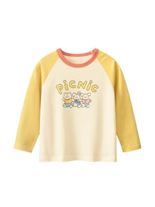 Kinder 100% Baumwolle Langarm T-Shirt Raglanärmel Cartoon Picknick Druck Kontrastfarbe Herbst Casual Top Für Jungen Mädchen
