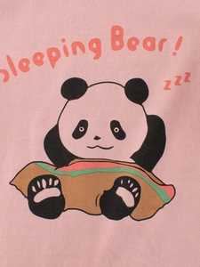 Pink cotton long sleeve toddler T-shirt featuring a cute cartoon sleeping panda print