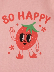 T-shirt rose en coton à manches longues pour filles avec un motif de fraise joyeuse