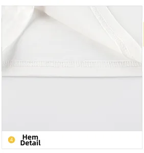 Close-up detail of double-stitched hem on a white cotton long-sleeve toddler t-shirt
