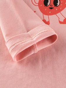 T-shirt rose en coton à manches longues pour filles avec motif fraise mignon