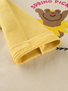 T-shirt à manches longues pour enfant en maille jaune avec motif ours de pique-nique