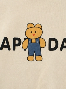 Long-sleeved toddler girls' cotton T-shirt with Happy Day cartoon bear print