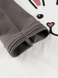 T-shirt bambina a maniche lunghe con stampa coniglio e maniche raglan grigie autunno