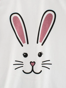 T-shirt bianca a maniche lunghe in cotone per bambini con stampa coniglietto sul davanti