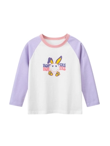 Kids Girls Cartoon Rabbit Cotton T-Shirt Long Sleeve Raglan Color Block Crew Neck Breathable Soft Casual Autumn Top