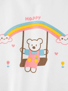 T-shirt blanc à manches longues pour filles avec ours de dessin animé et arc-en-ciel