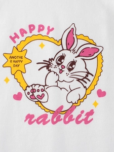 White cotton kids long sleeve T-shirt with a retro cartoon bunny and heart print