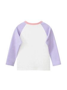 Kids long sleeve raglan T-shirt with white body and lavender sleeves for autumn
