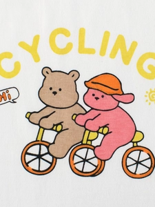 T-shirt manches longues fille en coton blanc avec imprimé ours à vélo