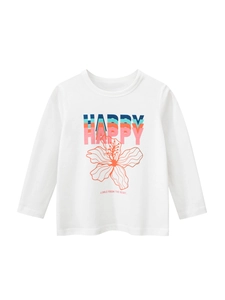 Girls Cotton Long Sleeve T-Shirt Happy Letter Flower Print Casual Round Neck Top For Autumn Spring Kids Clothes