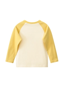 Kids long sleeve raglan T-shirt in yellow and ivory cotton with a round neckline