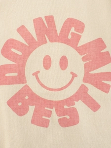 T-shirt manches longues fille crème avec motif smiley rose et slogan Doing My Best