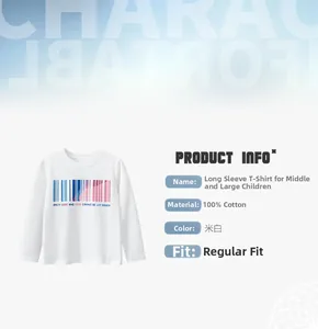 Detailed view of 100% cotton kids long sleeve t-shirt with colorful barcode print