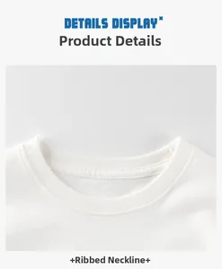 Detailed close-up of the ribbed crew neck on a white cotton long-sleeved t-shirt