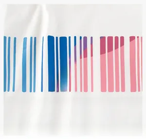 Detail of colorful barcode print on white cotton T-shirt with inspirational English slogan