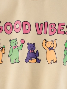 Sweat beige pour filles doublé en polaire avec lettrage Good Vibes et oursons colorés