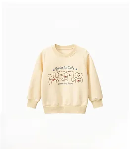 Detail of beige cotton sweatshirt with cartoon bears and You're So Cute text print