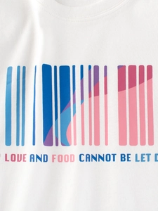 Kids long sleeve white cotton T-shirt with colorful barcode print and slogan