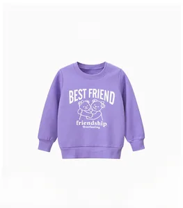 Detail of purple toddler sweatshirt featuring cartoon bears and ribbed knit cuffs