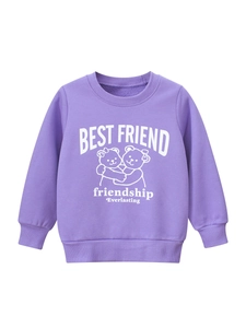 Girls Sweatshirt Fleece Lined Cotton Blend Crew Neck Cartoon Bear Long Sleeve Pullover Autumn Winter Casual Korean Style