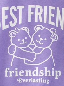 Lavender girls sweatshirt with cute cartoon bears and friendship text detail