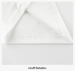 Close-up of white cotton t-shirt cuff showing high-quality double-needle stitching detail