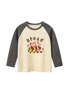Girls Long Sleeve T Shirt Cotton Raglan Sleeves Cartoon Bread Print Crew Neck Autumn Casual Toddler Kids Top