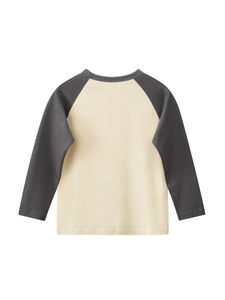 Kids long sleeve raglan T-shirt in beige and dark grey soft cotton knit fabric