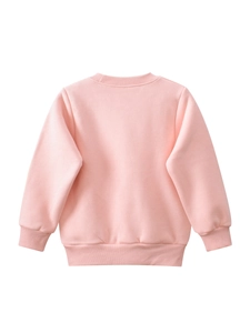 Pink fleece-lined long-sleeve sweatshirt for children with ribbed cuffs back view