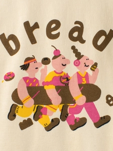 Kids long sleeve beige knit t-shirt featuring a creative cartoon bread illustration
