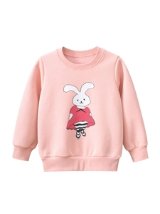 Girls Sweatshirt Cotton Blend Fleece Lined Cartoon Rabbit Print Crew Neck Pullover Long Sleeve Warm Soft Toddler Baby Clothes
