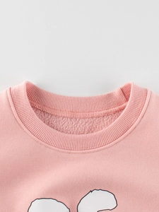 Pink crewneck sweatshirt for kids with soft fleece lining and ribbed neck detail