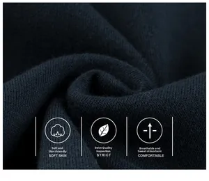 Macro detail of breathable dark navy Class A cotton knit fabric for kids sweatshirt