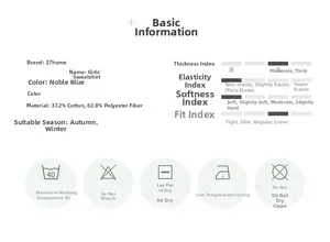 Size chart and fabric details for girls' polar fleece hoodie with washing instructions